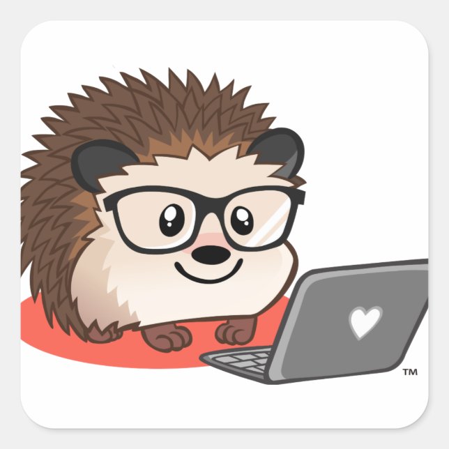 Adesivo Quadrado Blogando Geeky Hedgehog Bonito Em Um Laptop (Frente)