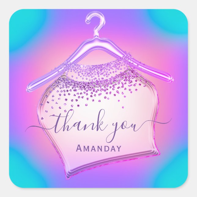 Adesivo Quadrado Blogueiro holográfico de moda rosa Compra Glam (Frente)