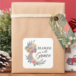 Adesivo Quadrado Bloom com Grace Elegant Floral Woman Silhouette
