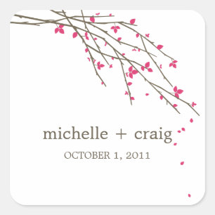 Adesivo Quadrado Blooming Branches Favor Stickers - Fuchsia