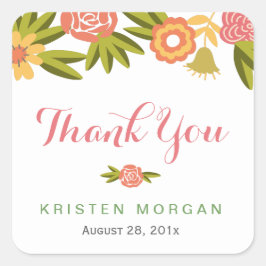 Adesivo Quadrado Blooming Floral Weding Favor Obrigado