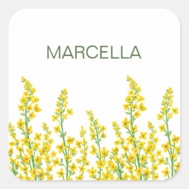 Adesivo Quadrado Blooms Florais de Citrina Moderna Amarelo