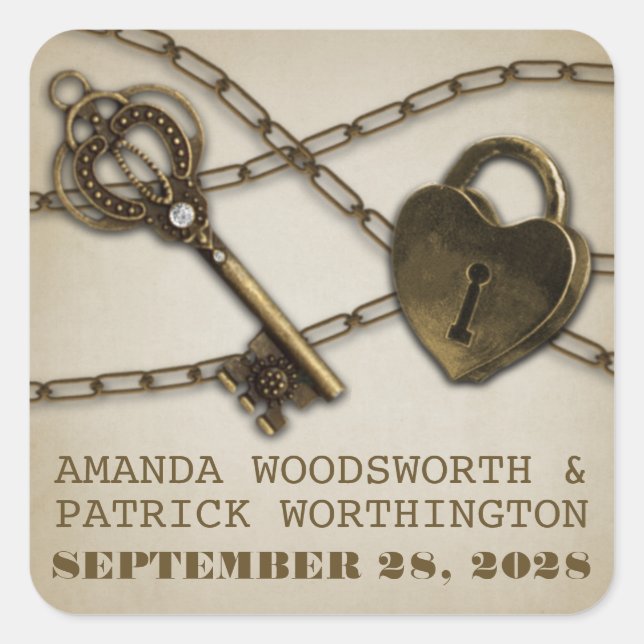 Adesivo Quadrado Bloqueio de Coração e Elemento de Chave de Casamen (Frente)