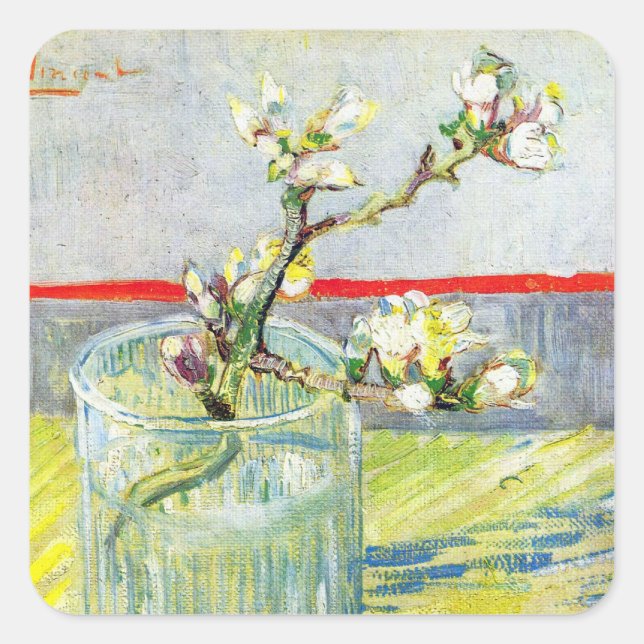 Adesivo Quadrado Blossoming Almond Branch por Vincent van Gogh (Frente)