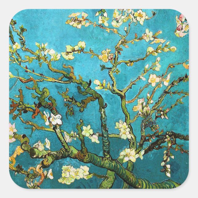 Adesivo Quadrado Blossoming Almond Tree Van Gogh Fine Art (Frente)