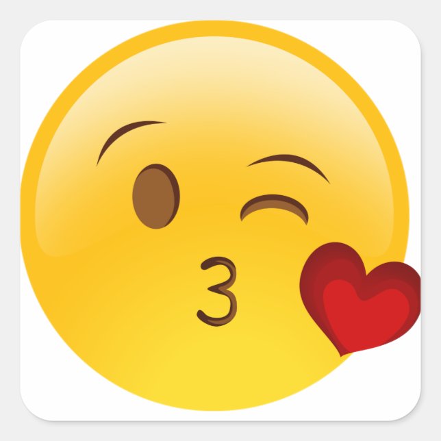 Adesivo Quadrado Blow um beijo emoji. (Frente)