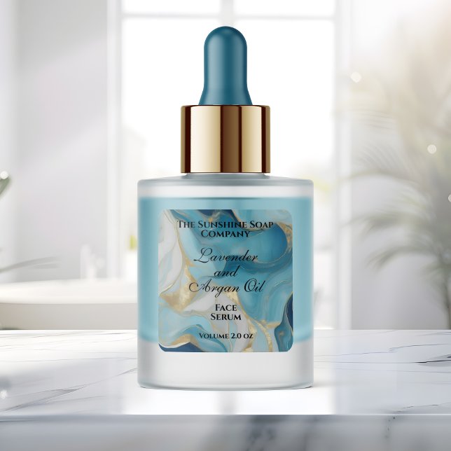 Adesivo Quadrado Blue and gold foil dropper bottle label (Criador carregado)