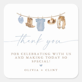 Adesivo Quadrado Blue Baby Clothesline Little Cowboy Baby Shower
