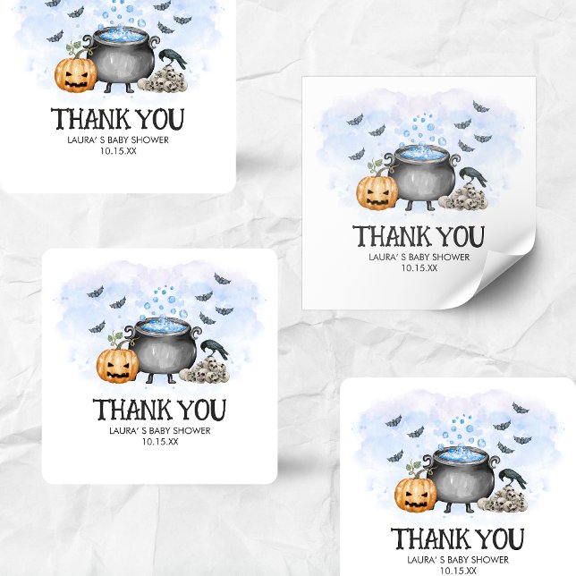 Adesivo Quadrado Blue Baby is Brewing Halloween Baby Shower  (Blue Baby is Brewing Halloween Baby Shower Square Favor Tags)