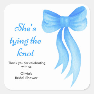 Adesivo Quadrado Blue Bow She's Tying the Knot Bridal Shower 