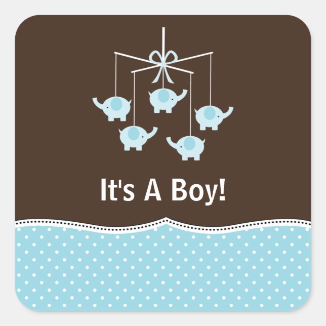 Adesivo Quadrado Blue & Brown Elephant Mobile Obrigado (Frente)