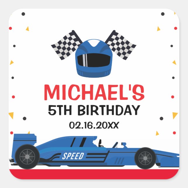 Adesivo Quadrado Blue Car Racing Birthday (Frente)