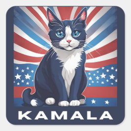 Adesivo Quadrado Blue Cat para Kamala 2024 Democrata Eleitoral dos