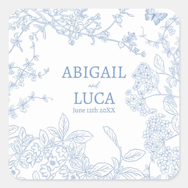 Adesivo Quadrado Blue Chinoiserie Toile de Jouy Data de Salvamento  (Frente)