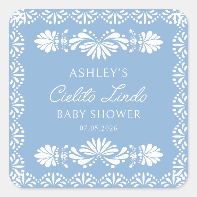 Adesivo Quadrado Blue Cielito Lindo Boy Baby Shower Sticker (Frente)