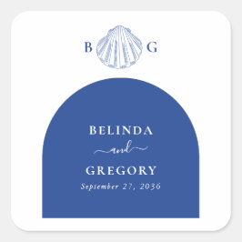 Adesivo Quadrado Blue Clam Seashells Coastal Seaside Beach Wedding