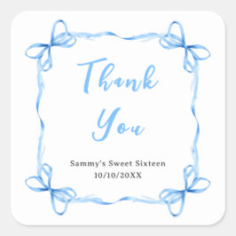 Adesivo Quadrado Blue Coquette Ribbon Sweet, Dezesseis Obrigado