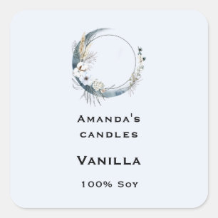 Adesivo Quadrado Blue Crescent Moon White Flowers