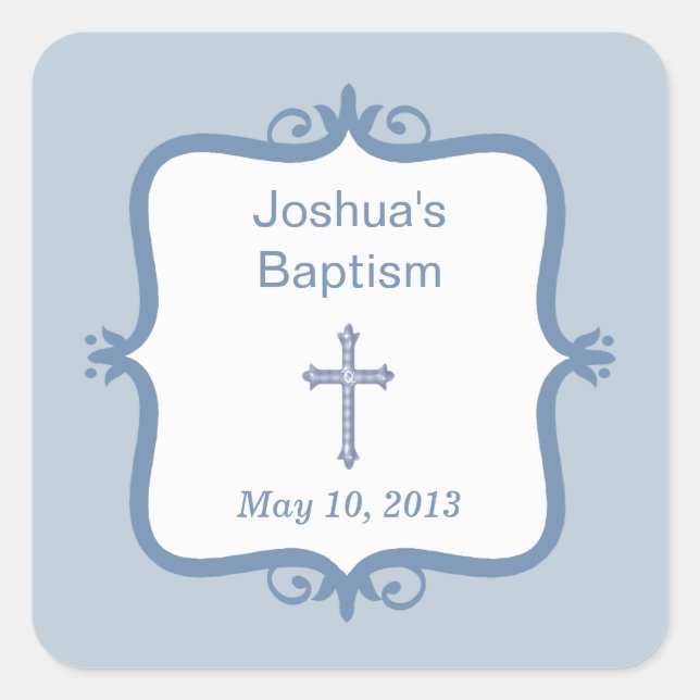 Adesivo Quadrado Blue Cross Baptism Square Sticker (Frente)