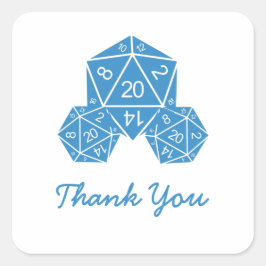 Adesivo Quadrado Blue D20 Dice Obrigado Stickers