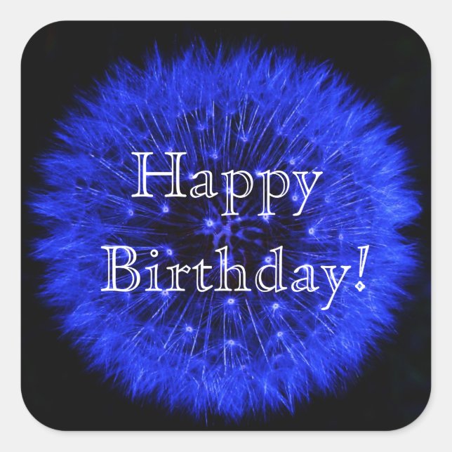 Adesivo Quadrado Blue Dandelion Happy Birthday (Frente)