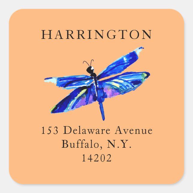 Adesivo Quadrado Blue Dragonfly Terra Cotta Endereço para devolução (Frente)
