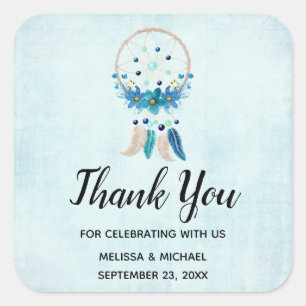 Adesivo Quadrado Blue Dreamcatcher Na moda Boho Design
