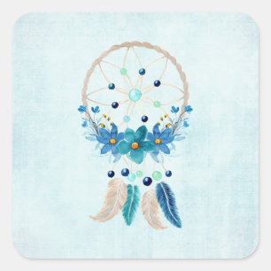 Adesivo Quadrado Blue Dreamcatcher Na moda Boho Design