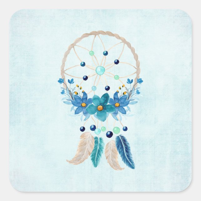 Adesivo Quadrado Blue Dreamcatcher Na moda Boho Design (Frente)