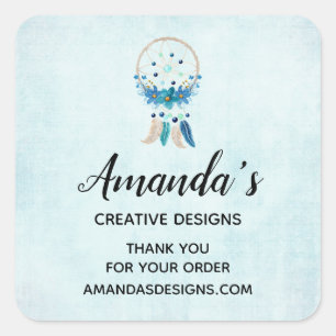 Adesivo Quadrado Blue Dreamcatcher Na moda Boho Design Business