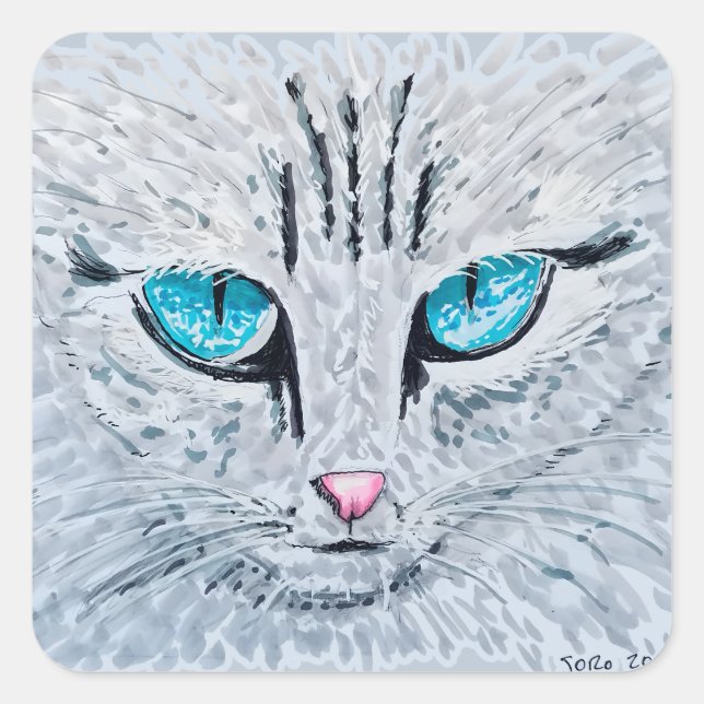 Adesivo Quadrado Blue Eyed Fluffy Cat (Frente)
