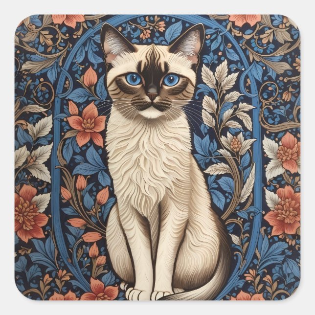Adesivo Quadrado Blue Eyed Siamese Cat William Morris Inspirou (Frente)