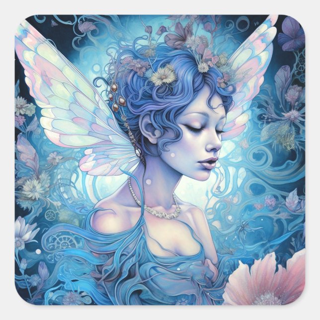 Adesivo Quadrado Blue Fairy Fantasy Art (Frente)