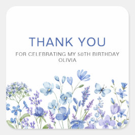 Adesivo Quadrado Blue Floral 50º Aniversário Obrigado