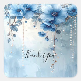 Adesivo Quadrado Blue Flowers and Pearls Sticker