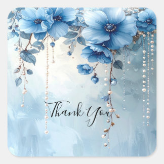 Adesivo Quadrado Blue Flowers and Pearls Sticker