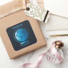 Adesivo Quadrado Blue Globe Passport Travel Baby Shower
