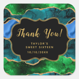 Adesivo Quadrado Blue Green Peacock Agate Doce Dezesseis Obrigado