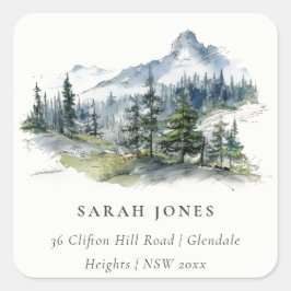 Adesivo Quadrado Blue Green Woods Mountain Landscape Endereço do es