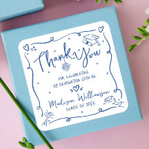 Blue Hand Drawn Doodles Graduation Thank You White