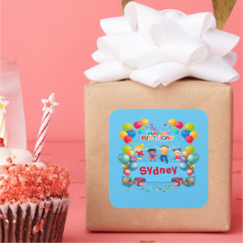 Adesivo Quadrado Blue Happy Birthday Name Sticker