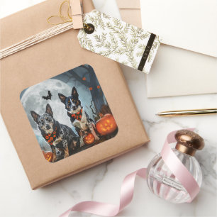 Adesivo Quadrado Blue Heeler Halloween Spooky