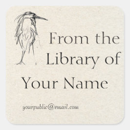 Adesivo Quadrado Blue Heron Sketch Bookplate