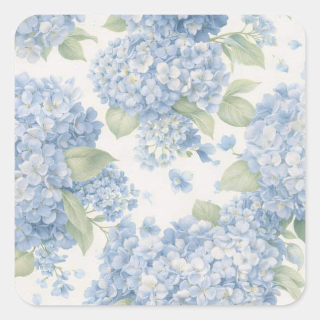 Adesivo Quadrado Blue Hydrangea Floral Sticker • Coastal Gift (Frente)