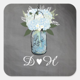 Adesivo Quadrado Blue Hydrangea Mason Jar Chalkboard | Casamento
