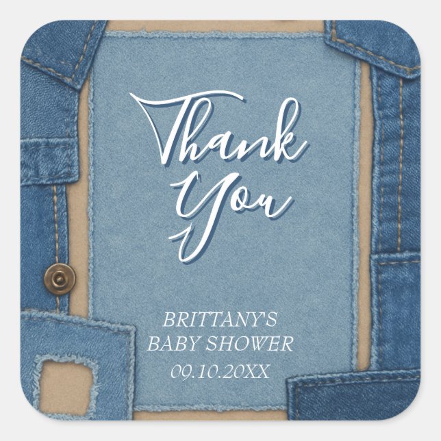Adesivo Quadrado Blue Jean Baby Denim Baby Shower (Frente)