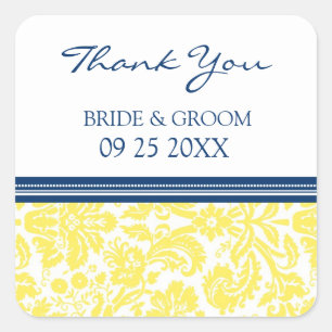 Adesivo Quadrado Blue Lemon Damask Obrigado Marcas De Favor De Casa