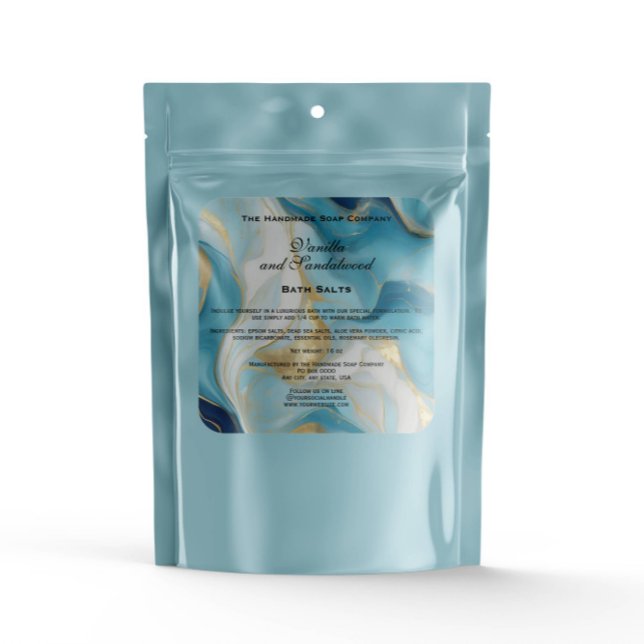 Adesivo Quadrado Blue Marble and Faux Gold Bath Salts Pouch Label (Criador carregado)