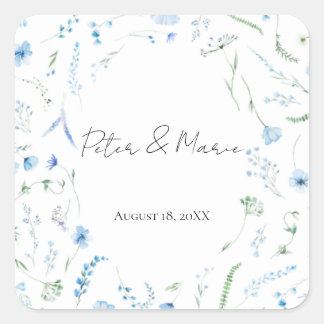 Adesivo Quadrado Blue Meadow Personalized Wedding Envelope seal