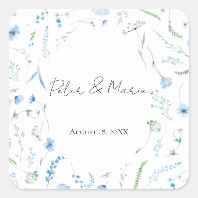 Adesivo Quadrado Blue Meadow Personalized Wedding Envelope seal (Frente)
